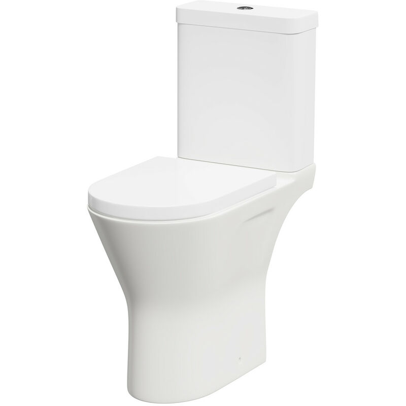 Wholesale Domestic Rio Comfort Height Open Back Close Coupled Toilet with Soft Close Toilet Seat - White