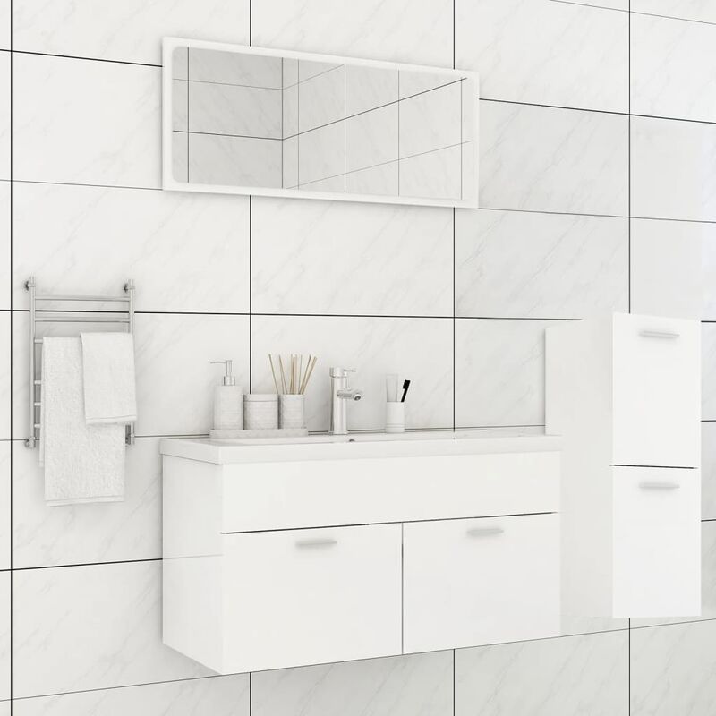 Bathroom Furniture Set High Gloss White Engineered Wood - Royalton