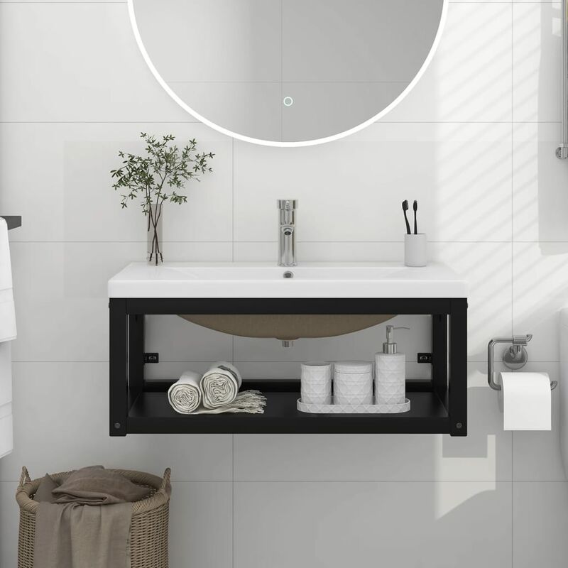 Bathroom Washbasin Frame with Built-in Basin Black Iron - Royalton