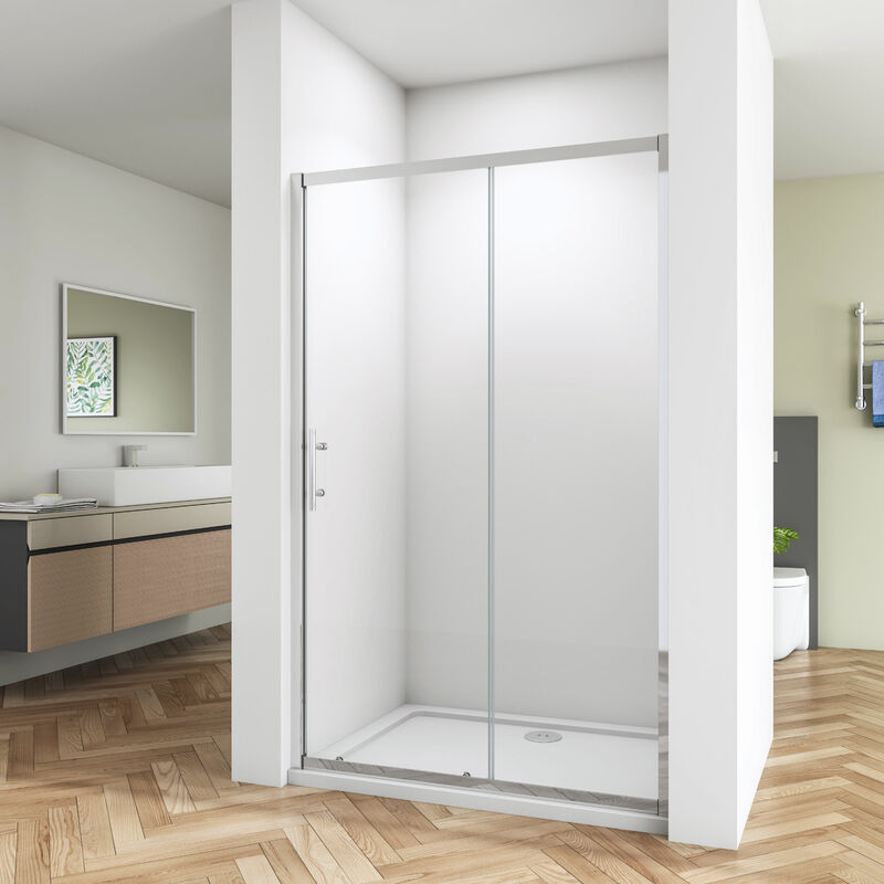1000mm Bathroom Sliding Door Shower Enclosure 5mm Safety Tempered Glass Screen with Shower Base Tray 1000x1000mm and Waste Trap H1900mm - Sky Bathroom