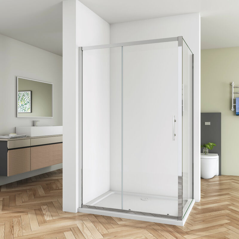 Sky Bathroom - 1100mm Bathroom Sliding Door Shower Enclosure 5mm Safety Tempered Glass Screen with Side Panel 900mm H1900mm