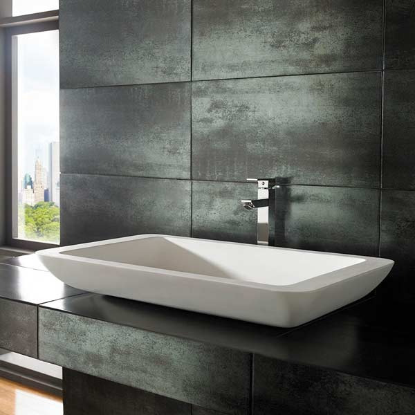 Large Shallow Rectangular Countertop Bathroom Basin in White Stone Resin 800mm x 460mm Solo