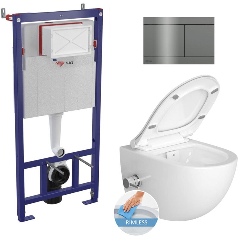 Wall hung toilet set frame + sat Infinitio rimless wc with thermostatic bidet function + Softclose seat + stainless steel plate - Swiss Aqua
