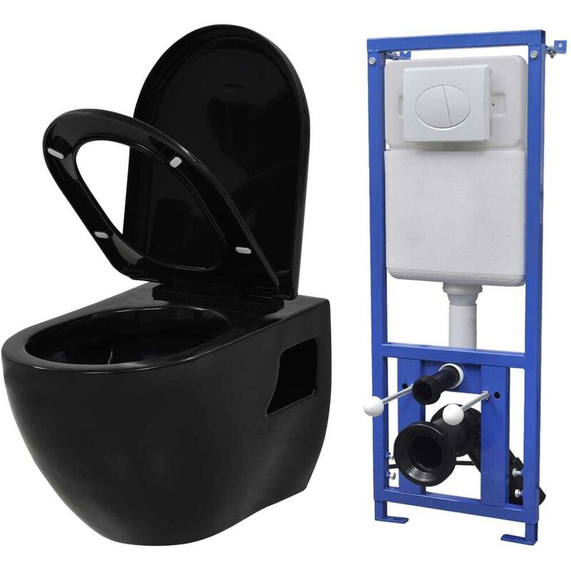 Wall-Hung Toilet with Concealed Cistern Ceramic Black VDTD18683