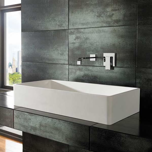 Extra Large Rectangular Countertop Bathroom Basin in White Stone Resin 800mm x 400mm Tora