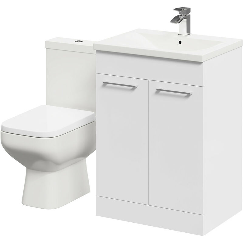 Wholesale Domestic Turin Gloss White 600mm Floor Standing Vanity Unit and Toilet Suite with 1 Tap Hole Basin and 2 Doors with Polished Chrome Handles