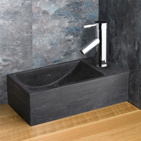 Black Limestone Right Hand Countertop Cloakroom Basin 400mm Valletri