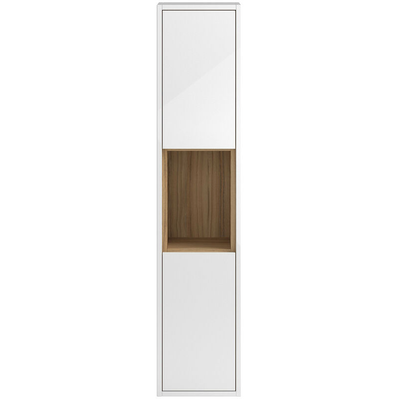 White Gloss/Coco Bolo Coast 350mm Wall Hung Tall Cabinet - FMC961 - White - Hudson Reed