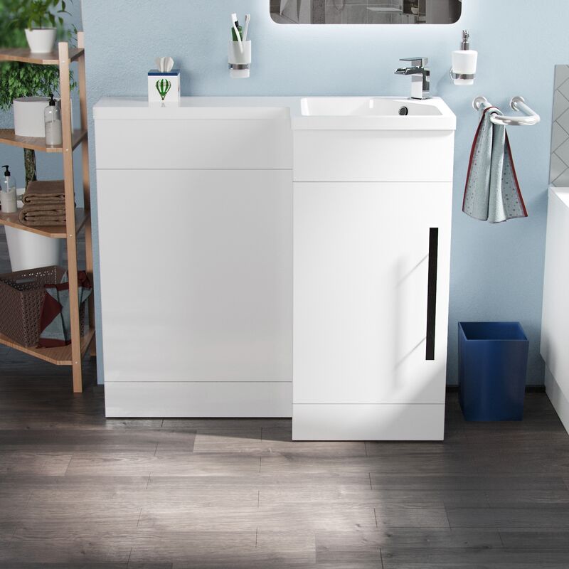 Velanil 900mm Modern l Shape rh Bathroom Basin Vanity & wc Unit White