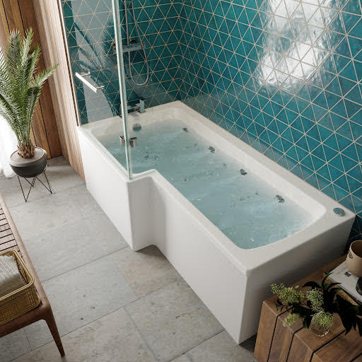 Vitura L Shape Whirlpool Shower Bath 8 Jets - 1700 x 850mm Left Hand