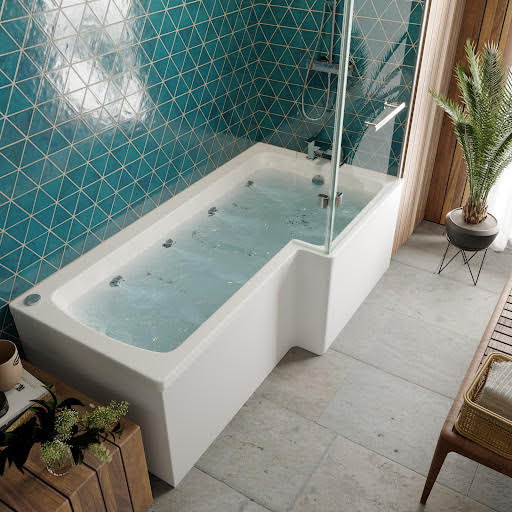 Vitura L Shape Whirlpool Shower Bath 8 Jets - 1700 x 850mm Right Hand