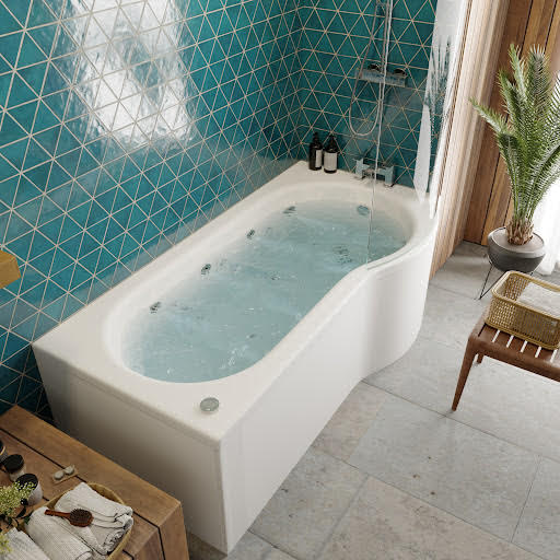 Vitura P Shape Whirlpool Shower Bath 8 Jets - 1700 x 850mm Right Hand