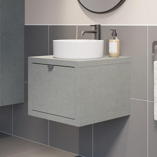 Vitusso Garda Concrete Wall Hung Vanity Unit & Lyon White Countertop Basin - 500mm