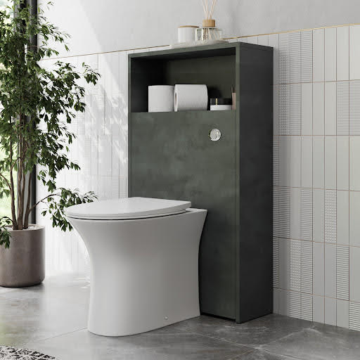 Vitusso Idro Grey Back to Wall Toilet Unit & Affine Rennes Rimless Toilet - 600mm