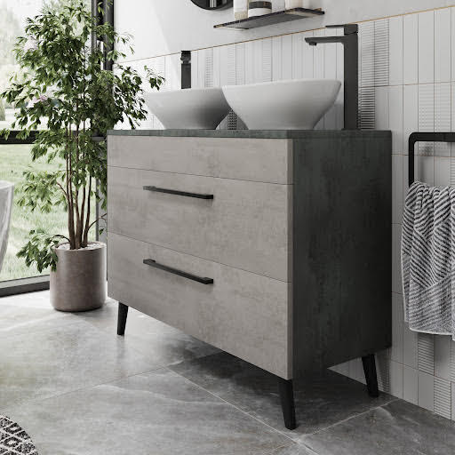 Vitusso Idro Grey Double Vanity Unit & Roubaix White Countertop Basins - 1000mm