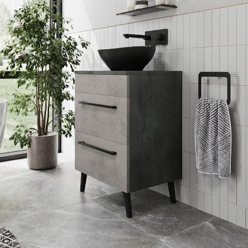 Vitusso Idro Grey Vanity Unit & Roubaix Black Countertop Basin - 550mm