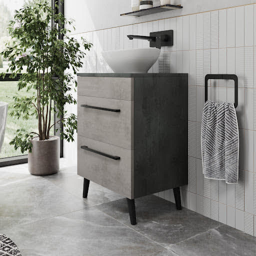 Vitusso Idro Grey Vanity Unit & Roubaix White Countertop Basin - 550mm