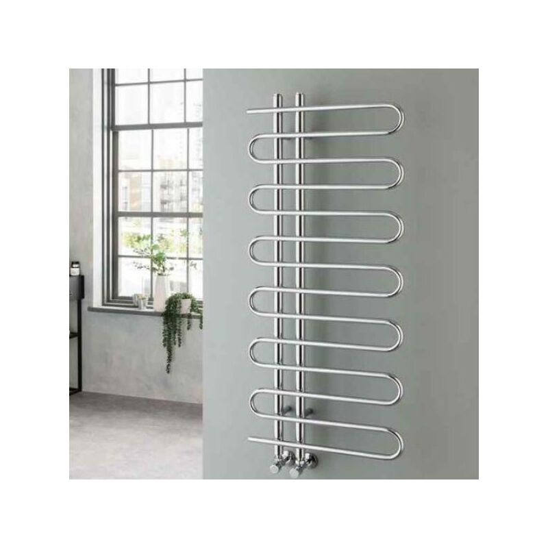 Concertina Designer Straight Dual Fuel Heated Towel Rail - 1200mm x 600mm - Chrome - Chrome - Vogue