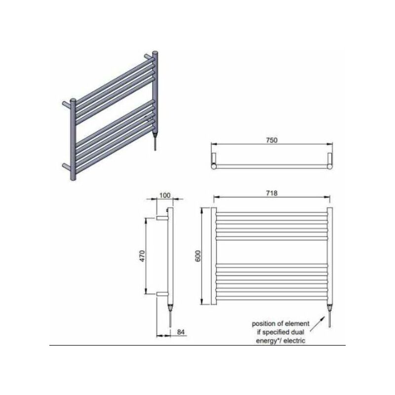 Pearl Ladder Straight Electric Towel Rail - 600mm x 750mm - Polished Stainless Steel - Polished Stainless Steel - Vogue
