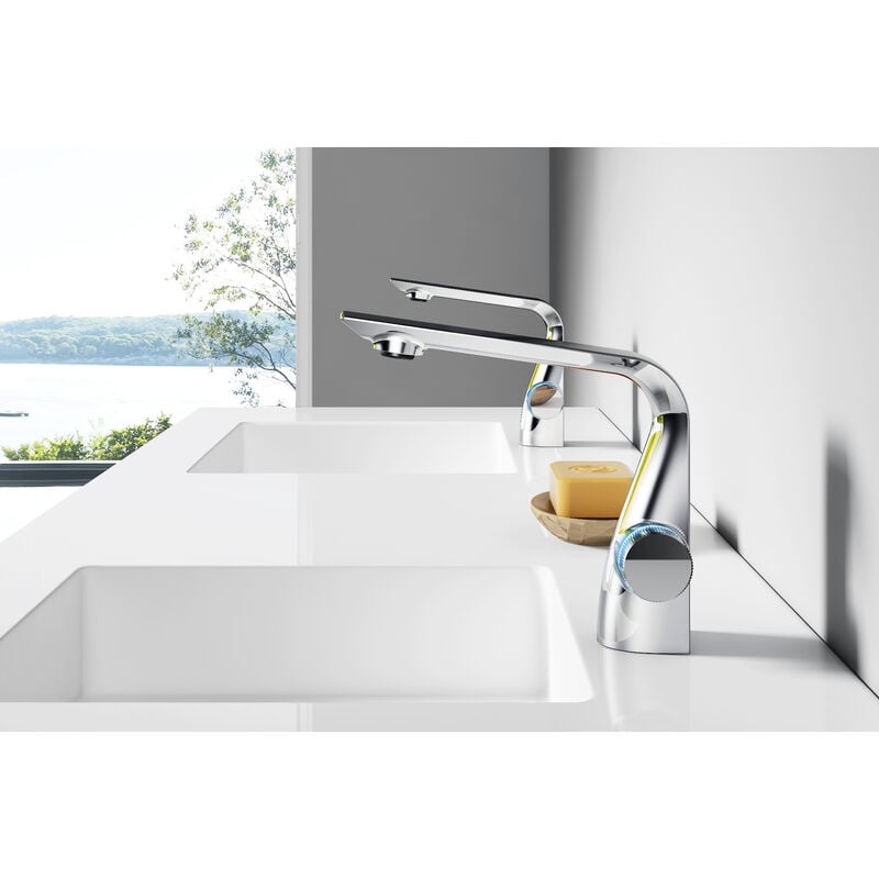 Zeus Digital Thermostatic Electronic Basin Mixer, 1/4 Turn, Single Lever Ceramic Disc, High/ Low Water Pressure, 181(H) x 49(W), Chrome, 891101