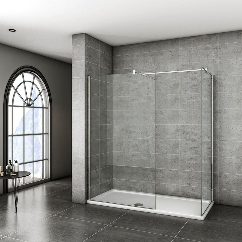 Walk in Shower Screens 900x1950mm Two Chrome Glass 1950 height with Side panel 900x1950mm + 1500x900mm Shower Tray Free Waste
