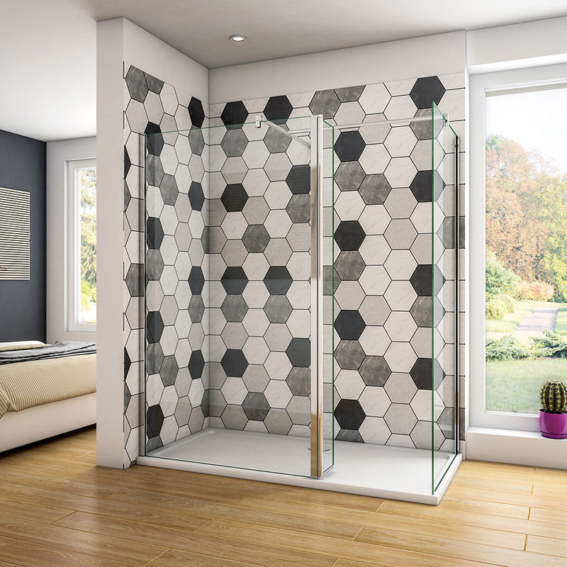 1000x800x1950mm Walk in Shower Screens Two Chrome Glass 1950 height with 300mm width Flipper Panel + 1500x800x30mm Shower Tray Free Waste