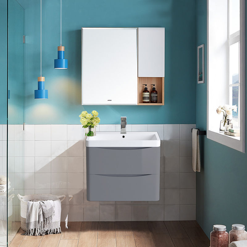 Wall Hung 2 Drawer Vanity Unit Basin Bathroom Furniture 600mm Gloss Grey
