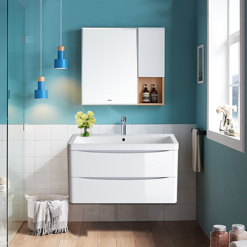 Wall Hung 2 Drawer Vanity Unit Basin Bathroom Furniture 800mm Gloss White