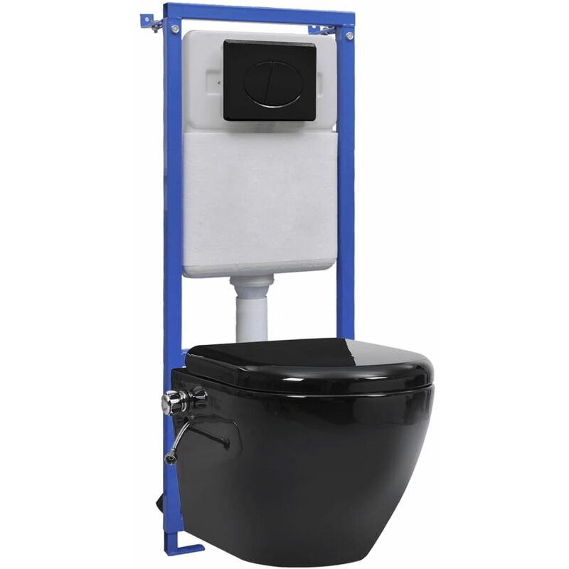 Wall Hung Rimless Toilet with Concealed Cistern Black Ceramic Vidaxl Black