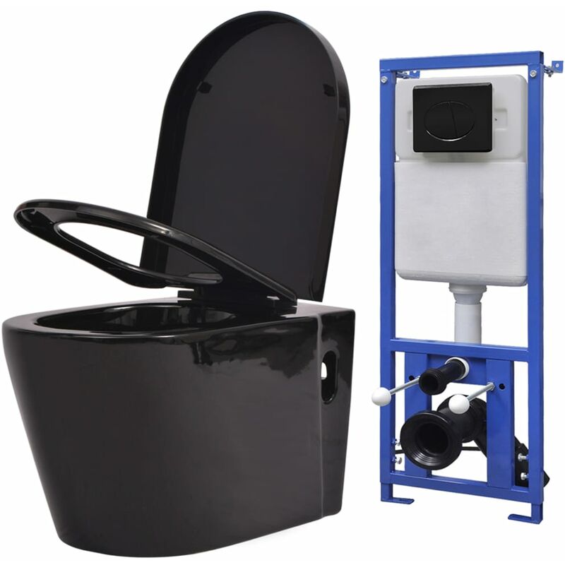 Wall Hung Toilet with Concealed Cistern Ceramic Black Vidaxl Black