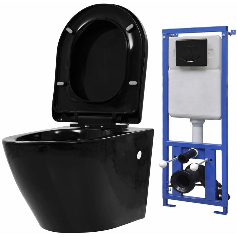 Wall Hung Toilet with Concealed Cistern Ceramic Black Vidaxl Black