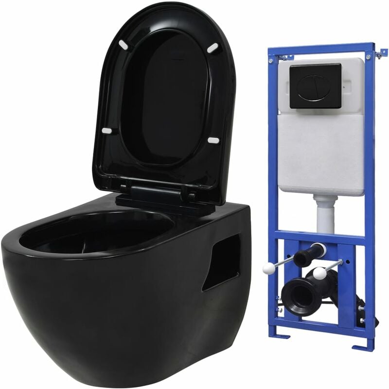 Wall-Hung Toilet with Concealed Cistern Ceramic Black Vidaxl Black