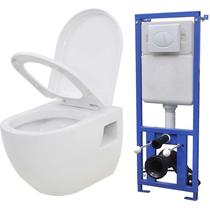 Wall-Hung Toilet with Concealed Cistern Ceramic White Vidaxl White