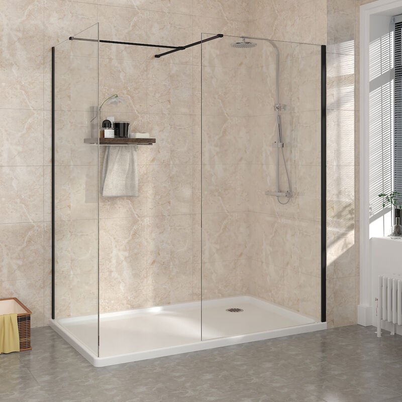 Wet Room Walk In Shower Enclosure Black Easy Clean Glass Panels 800mm & 800mm