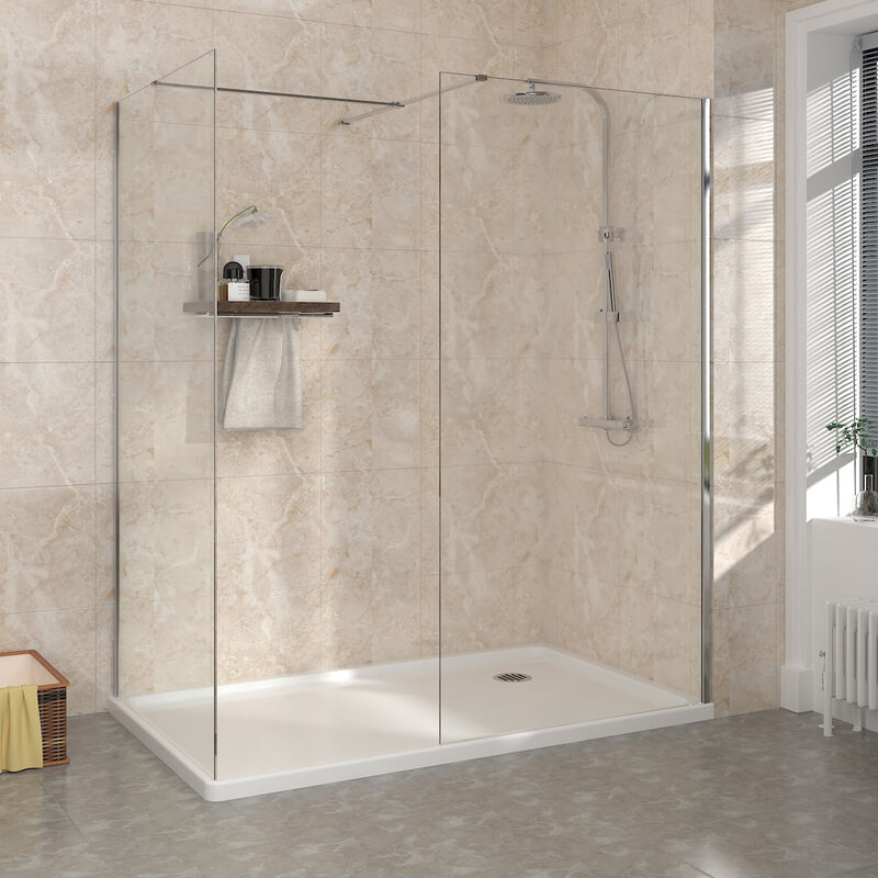 Wet Room Walk In Shower Enclosure Chrome Easy Clean Glass Panels 900mm & 1200mm