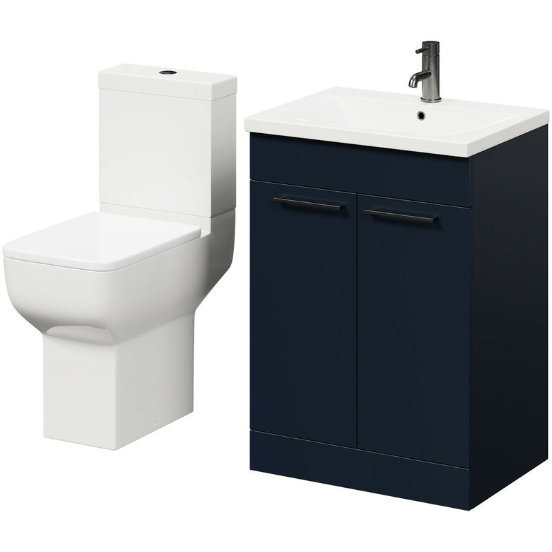 Wholesale Domestic Alessio Deep Blue 600mm Vanity Unit and Toilet Suite including Comfort Height Toilet and Floor Standing Vanity Unit with 2 Doors