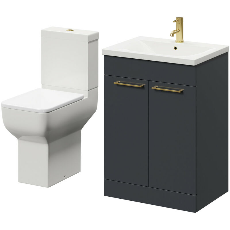 Wholesale Domestic Alessio Gloss Grey 600mm Vanity Unit and Toilet Suite including Comfort Height Toilet and Floor Standing Vanity Unit with 2 Doors