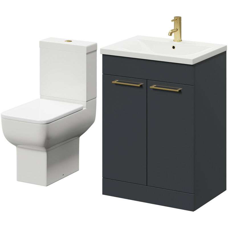 Wholesale Domestic Alessio Gloss Grey 600mm Vanity Unit and Toilet Suite including Open Back Toilet and Floor Standing Vanity Unit with 2 Doors and