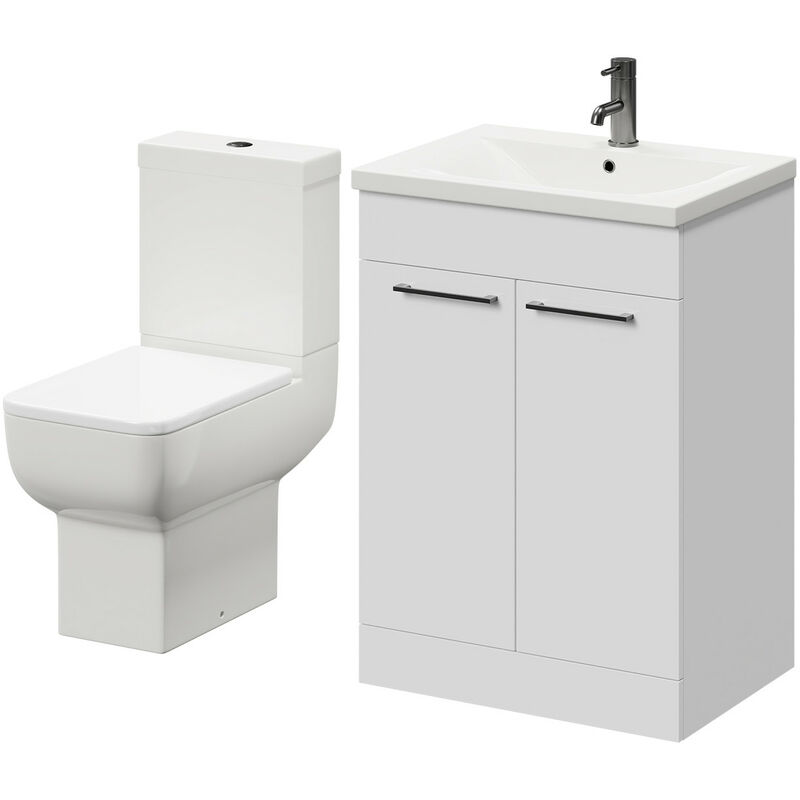 Wholesale Domestic Alessio Gloss White 600mm Vanity Unit and Toilet Suite including Open Back Toilet and Floor Standing Vanity Unit with 2 Doors and