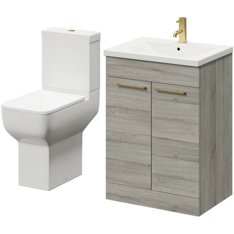 Wholesale Domestic Alessio Molina Ash 600mm Vanity Unit and Toilet Suite including Comfort Height Toilet and Floor Standing Vanity Unit with 2 Doors