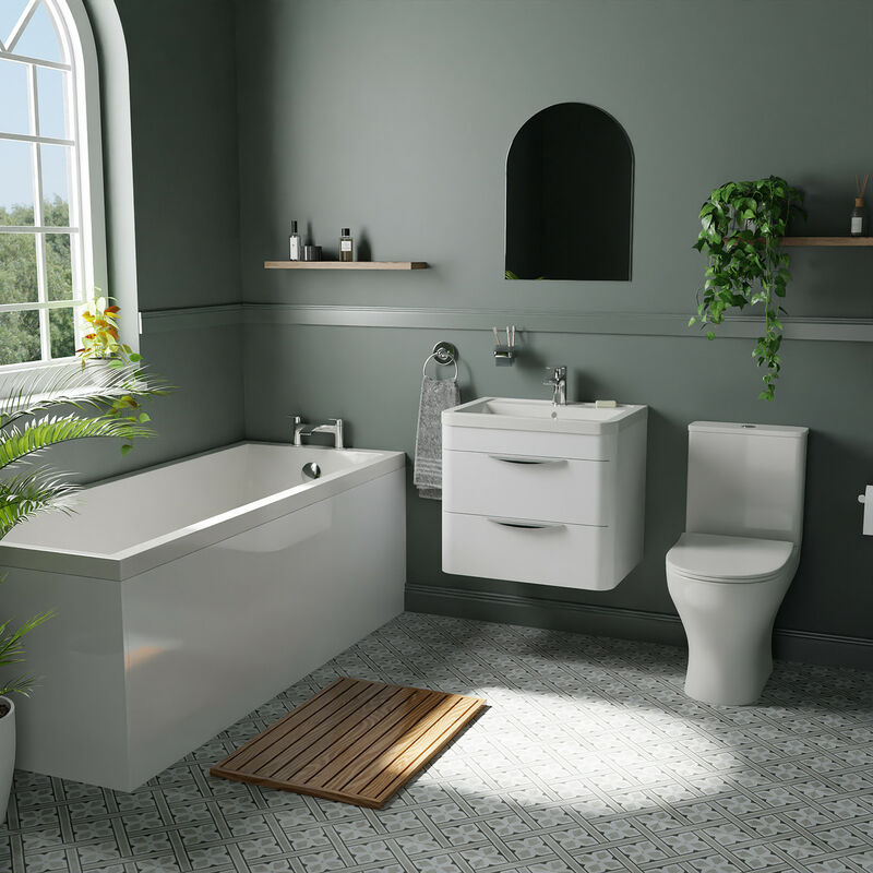 Wholesale Domestic Avon White 600mm Vanity and 1700mm Straight Single Ended Bathroom Suite - White