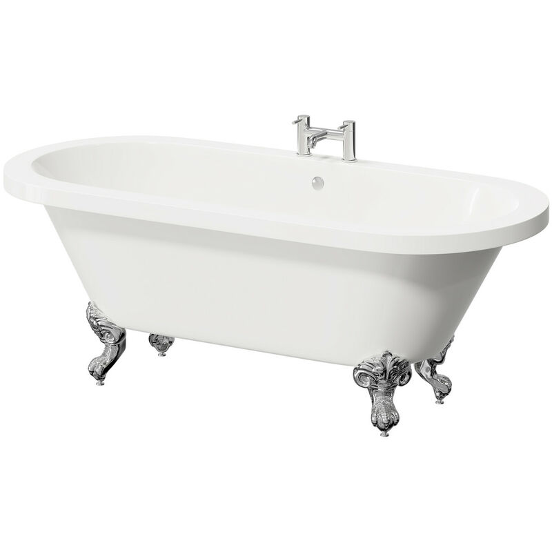 Wholesale Domestic - Brescia 1780mm x 825mm Double Ended Freestanding Roll Top Bath with Chrome Claw Feet - White / Polished Chrome