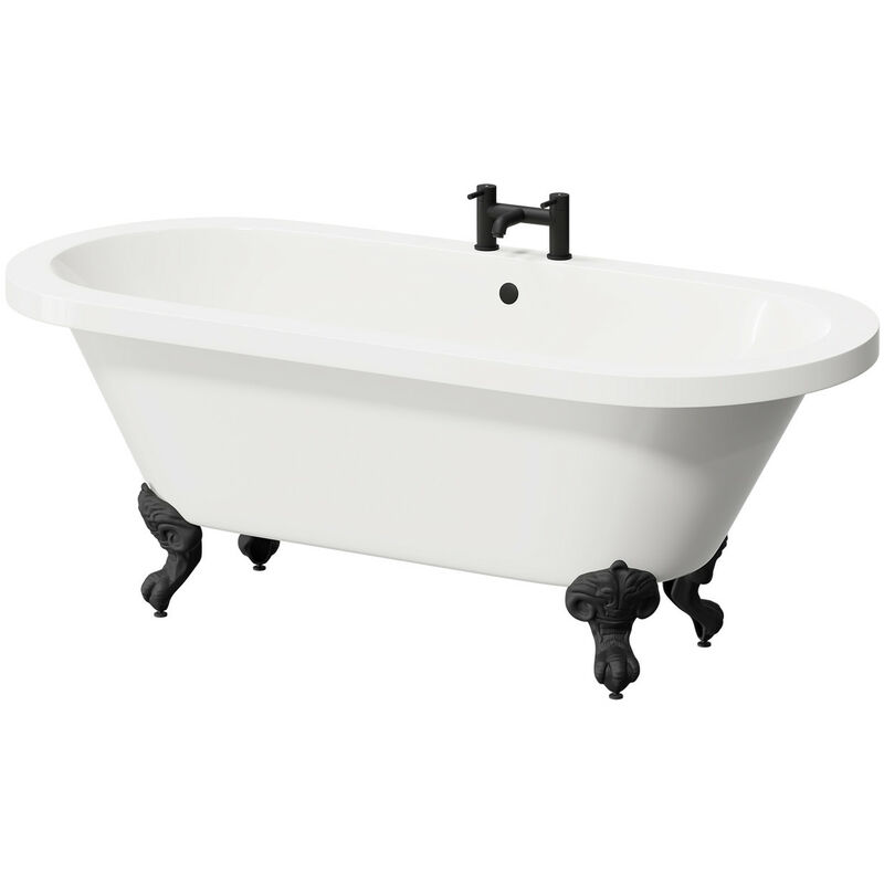 Wholesale Domestic - Brescia 1780mm x 825mm Double Ended Freestanding Roll Top Bath with Matt Black Claw Feet - White / Matt Black