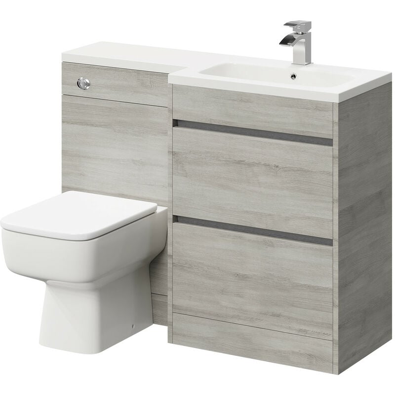 Wholesale Domestic City Combination Molina Ash 1100mm L Shaped Right Hand 2 Drawer Vanity Unit Toilet Suite - Grey