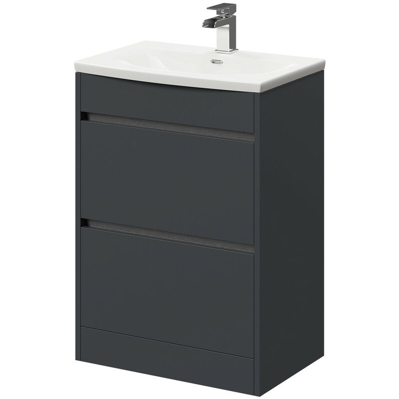 Wholesale Domestic City Gloss Grey 600mm Floor Standing 2 Drawer Vanity Unit and Curved Basin with 1 Tap Hole - Gloss Grey