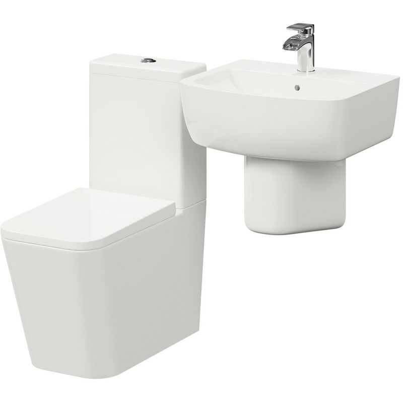 Wholesale Domestic Darnley 530mm Semi Pedestal Basin and Square Toilet Suite - White