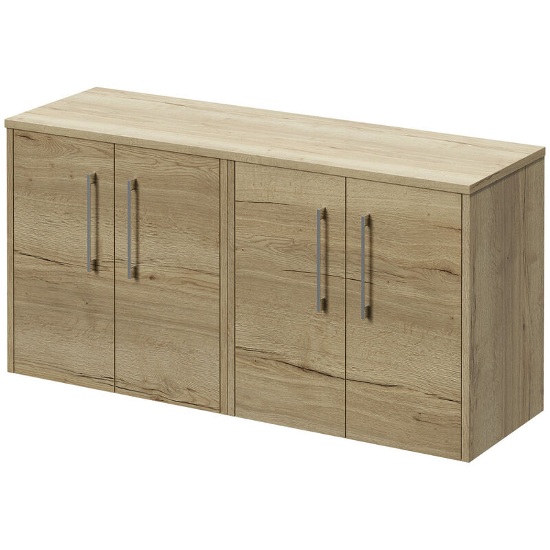 Wholesale Domestic Horizon Autumn Oak 1200mm Wall Mounted Vanity Unit for Countertop Basins with 4 Doors and Polished Chrome Handles - Autumn Oak