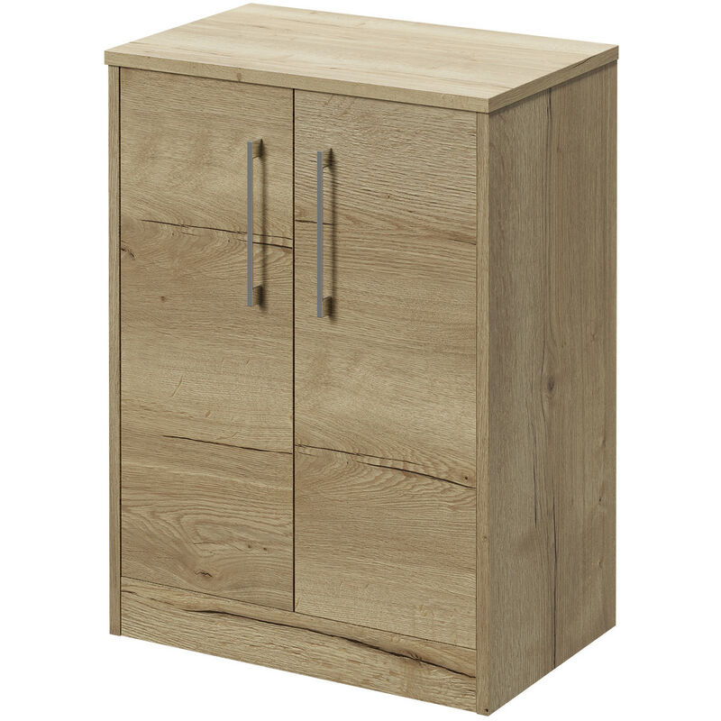 Wholesale Domestic Horizon Autumn Oak 600mm Floor Standing Vanity Unit for Countertop Basins and 2 Doors with Polished Chrome Handles - Autumn Oak