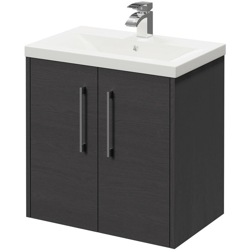 Wholesale Domestic Horizon Graphite Grey 600mm Wall Mounted Vanity Unit with 1 Tap Hole Basin and 2 Doors with Polished Chrome Handles - Graphite Grey