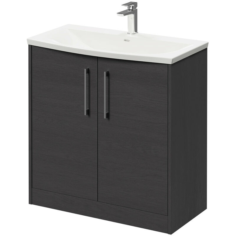 Wholesale Domestic Horizon Graphite Grey 800mm Floor Standing Vanity Unit with 1 Tap Hole Curved Basin and 2 Doors with Polished Chrome Handles